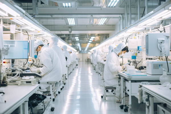 In a cutting-edge industrial facility, a team of professionals and technicians ensures the quality and precision of medical technology and equipment through advanced research and development processes.